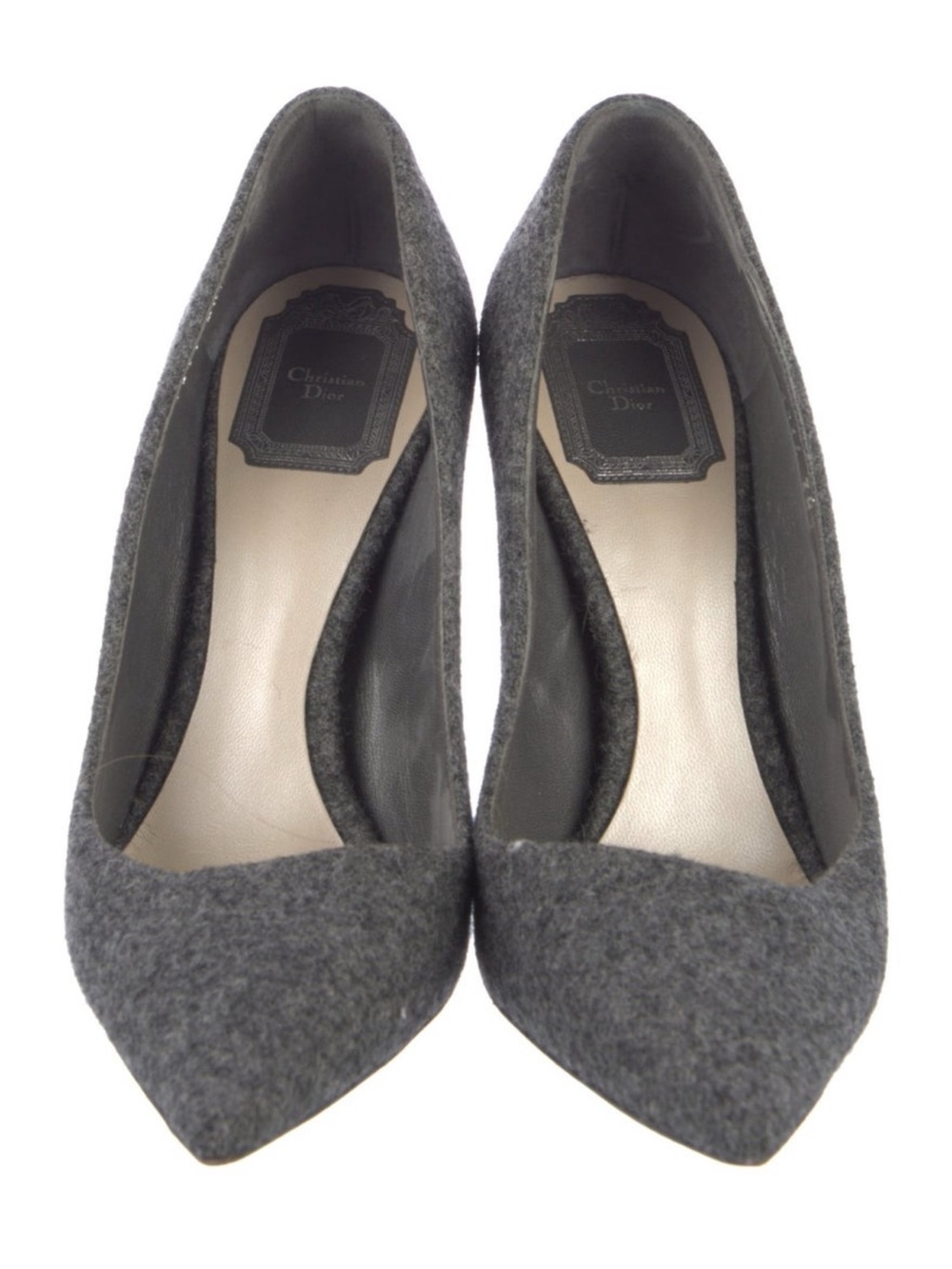 Christian Dior Charcoal Wool Pointed-Toe Pumps